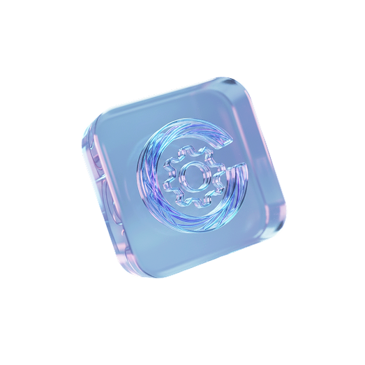 PEO Services - Blue translucent cube with gear logo
