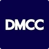 White DMCC logo on blue background